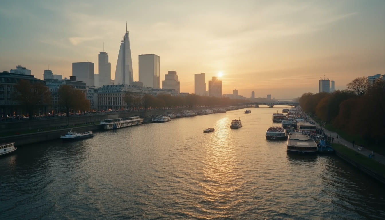 The River Thames in London with the Shard in the background at sunset