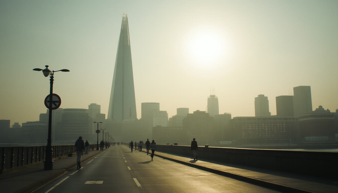 The Shard skyscraper in London during a hazy sunset